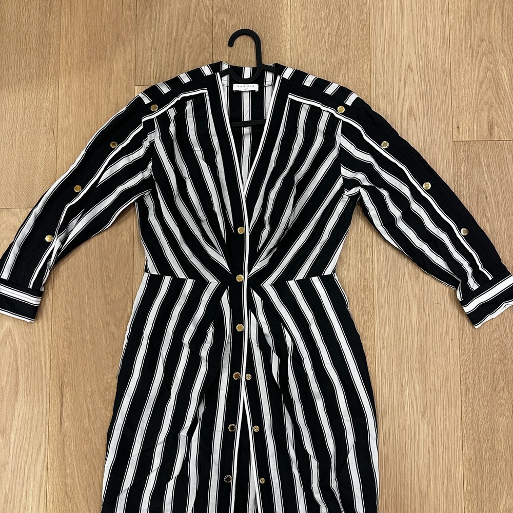 Sandro Black and White Buttoned Long Sleeve Dress